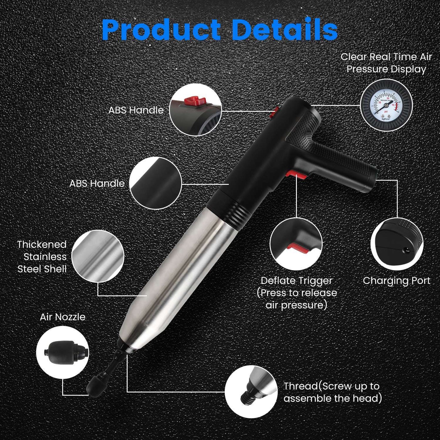 1Pc Electric Toilet Plunger High Pressure Air Plunger Air Drain Blaster Drain Clog Remover With Real Time Pressure Display For Toilets Bathroom Floor Drain Kitchen Sinks Plumbing Clogs