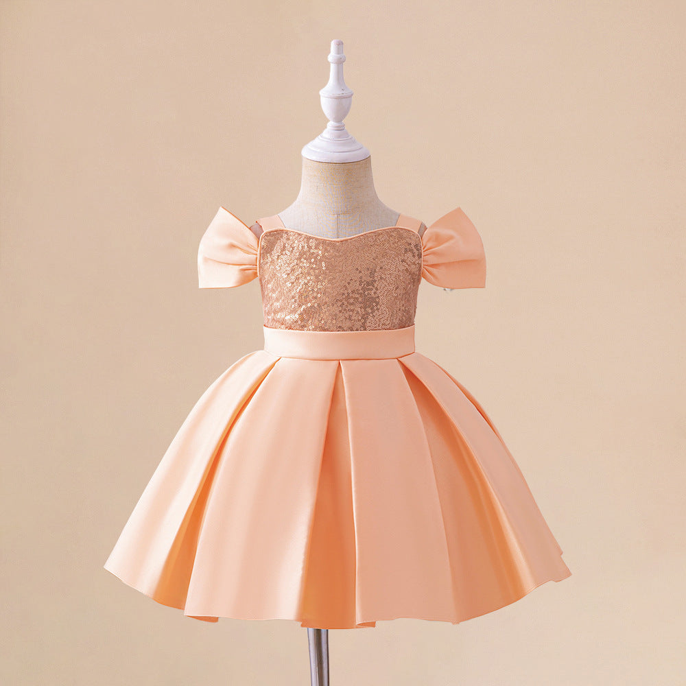 Girls Birthday Party Sequined Suspender Forged Cloth Dress