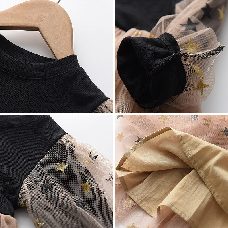 Girls Autumn Knitted Children's Skirts Girls Long Sleeve Mesh Dress