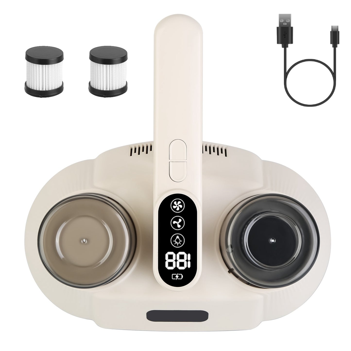 15000PA Double-Cup Bed Vacuum Cleaner With UV-C Light Cordless Mattress Vacuum Rechargeable Dust Mites Remover With 3 Washable Filters