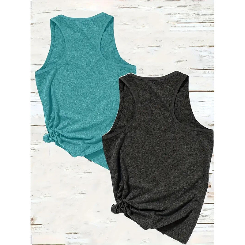 2pcs Women's Summer Casual Tank Tops - Breathable Sleeveless Crew Neck Solid Color