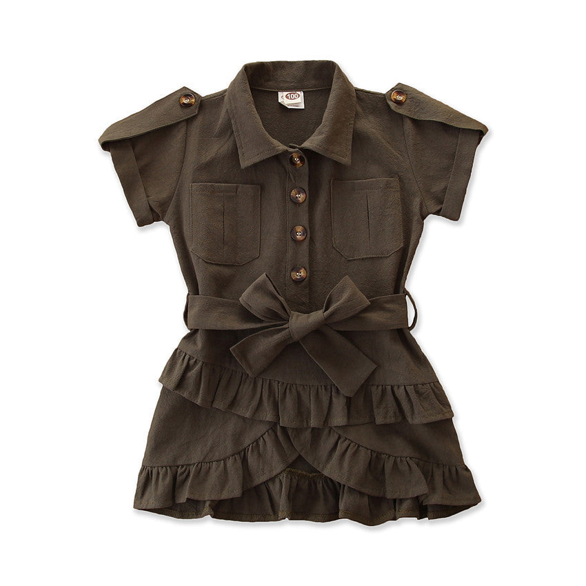 Girls' Flounce Short-sleeved Dress