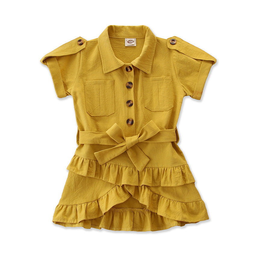 Girls' Flounce Short-sleeved Dress