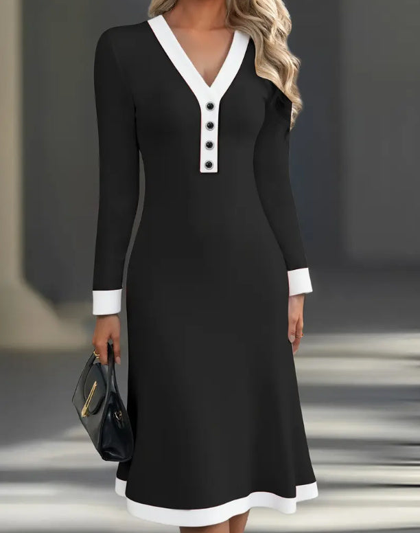 Elegant Women's V-neck Dress Made Of Polyester