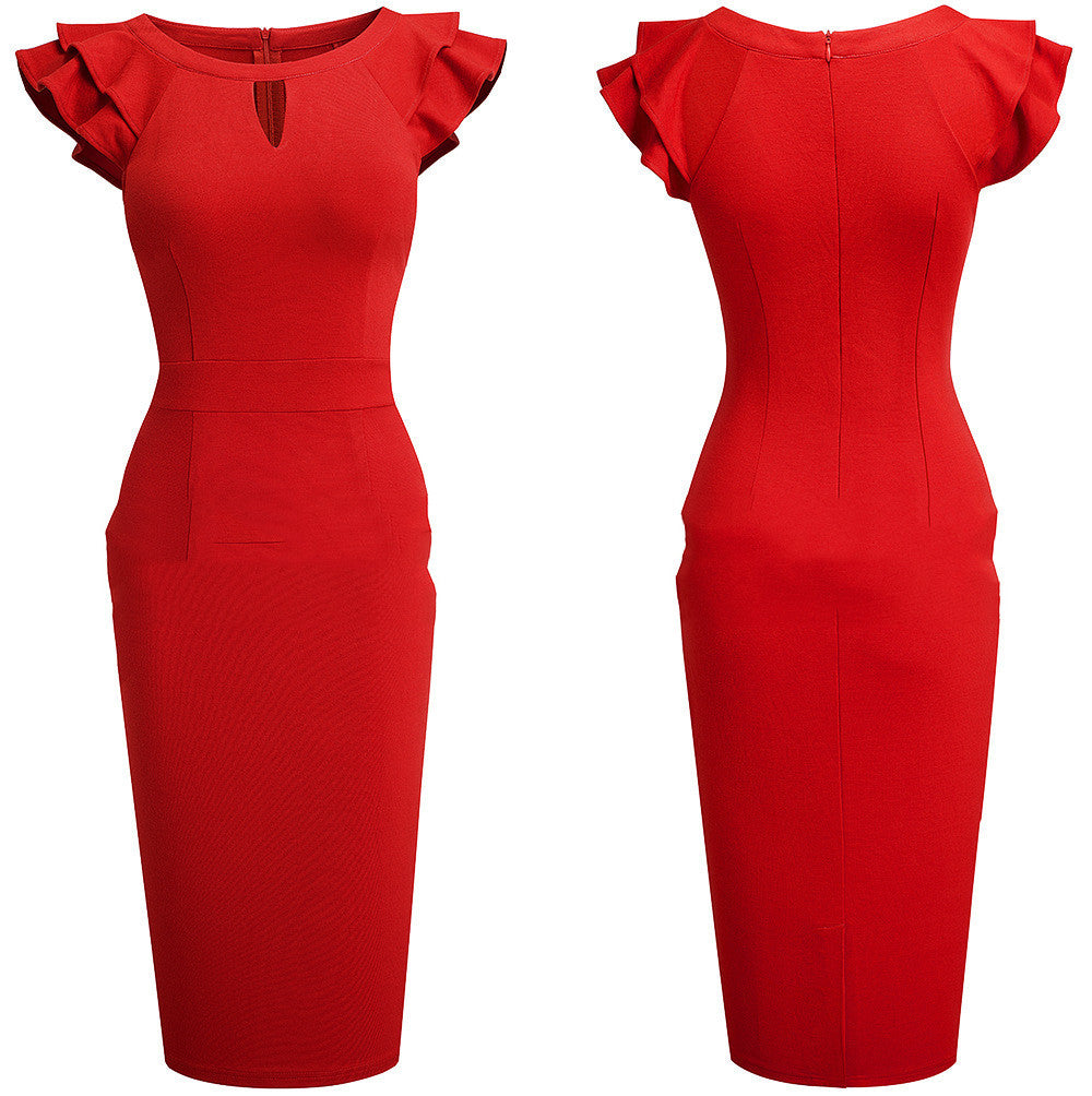 Waist Pencil Skirt Ruffled Sleeveless Slim Slimming Buttocks Dress
