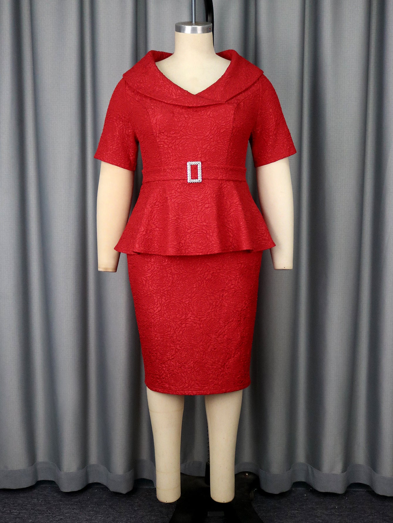 Red Slimming Lapel Skirt Short Dress Dress