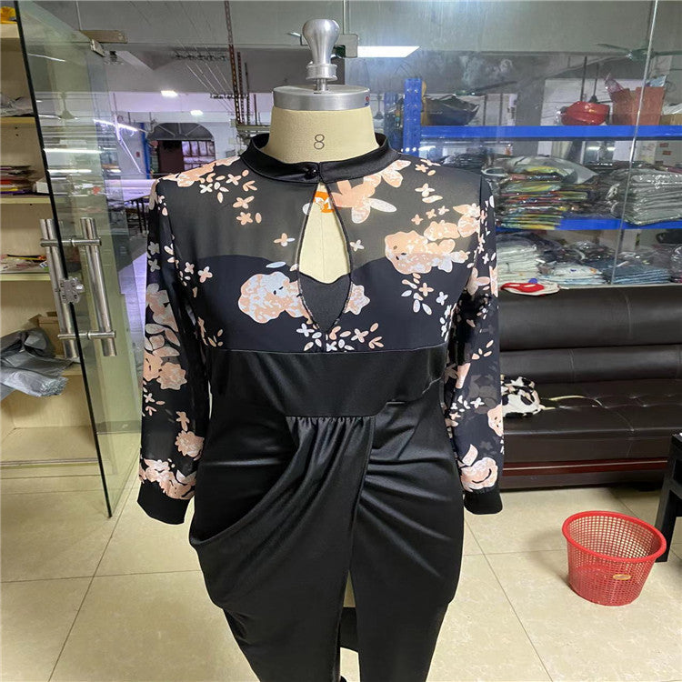 Printed High-end Youth Black Pencil Skirt Dress