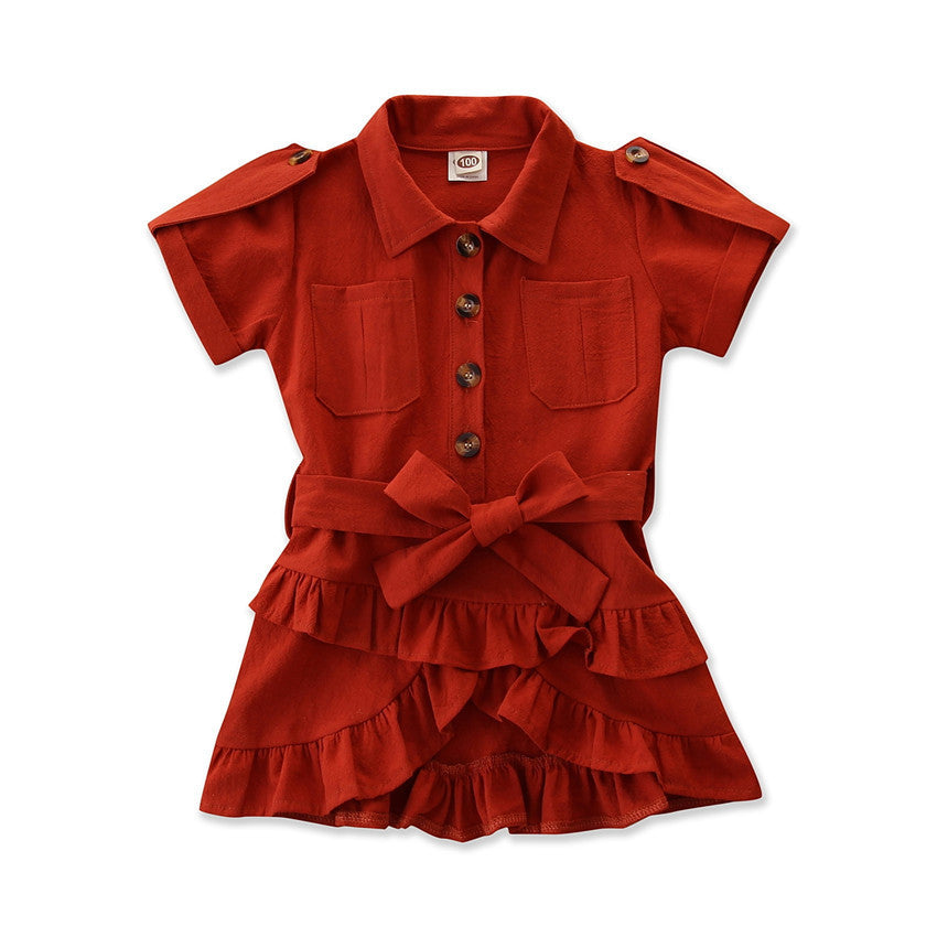 Girls' Flounce Short-sleeved Dress