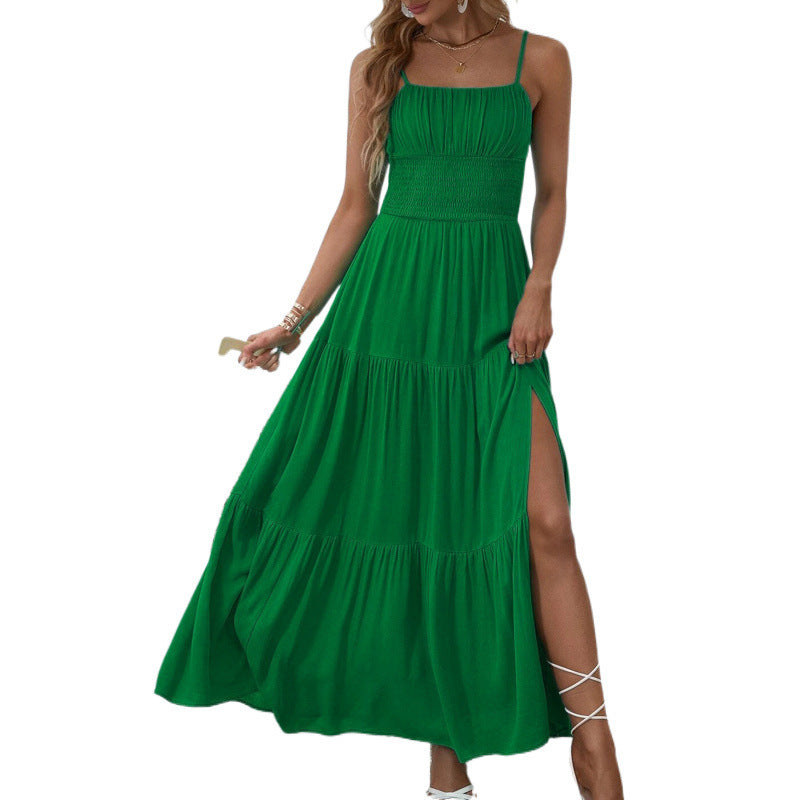 Thigh Split Sling Solid Color Dress
