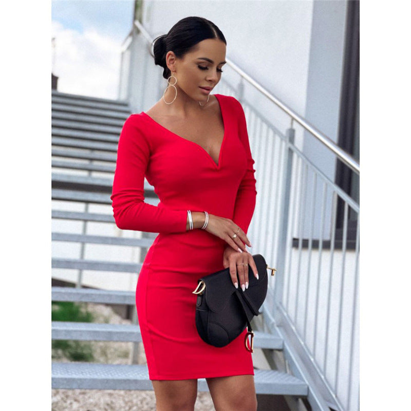 Women's Temperament Midi Skirt Solid Color Dress
