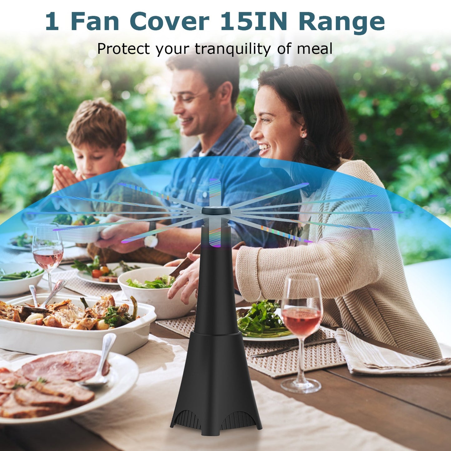 2 Pack Portable Reflective Fly Repellent Fan Rechargeable Battery Powered Table Food Fly Trap With Pattern Soft-Stop Blade Hanging Hook Indoor Outdoor Table