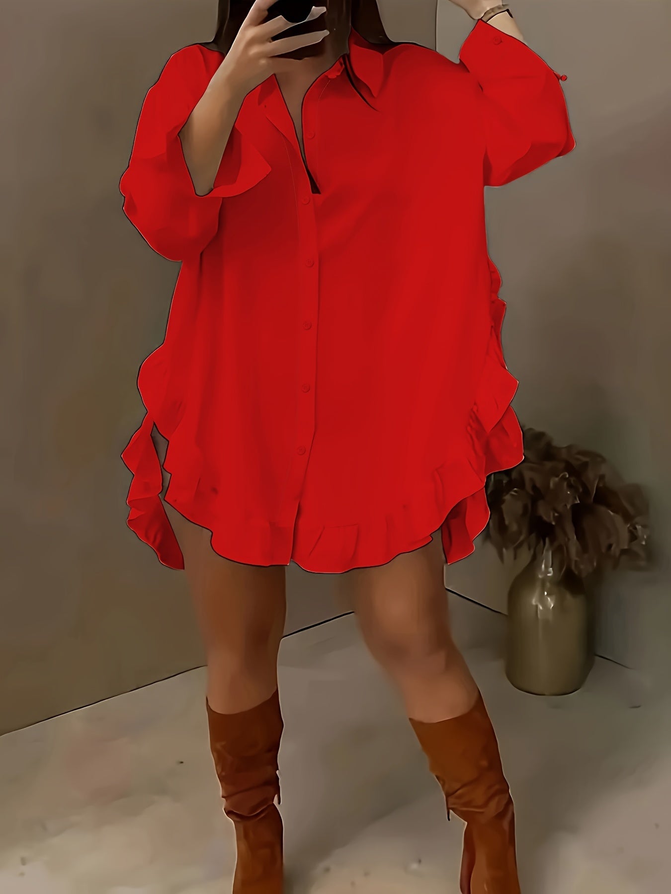 Hem Ruffled Casual Long Sleeve Shirt