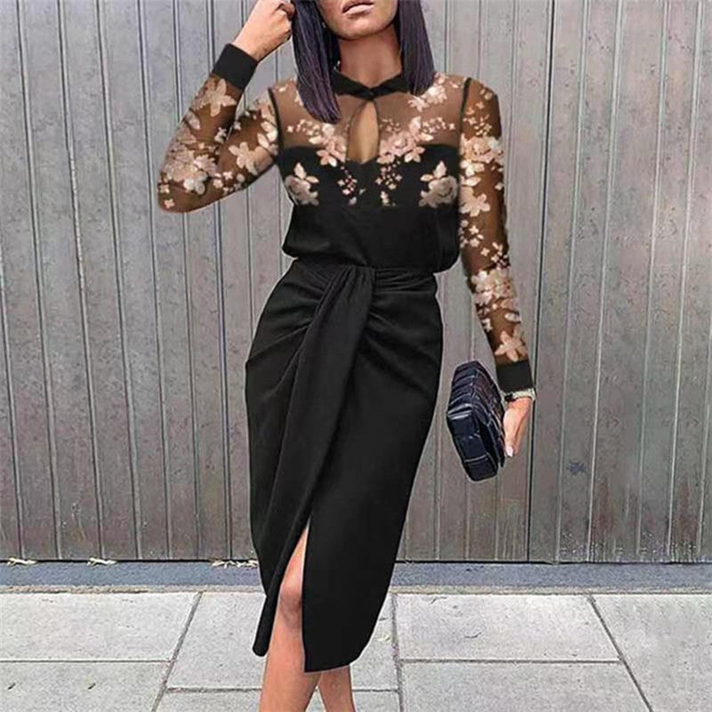 Printed High-end Youth Black Pencil Skirt Dress