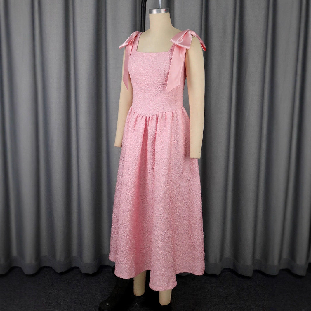 Female Solid Color Sleeveless Elegant Bow Bandage Dress