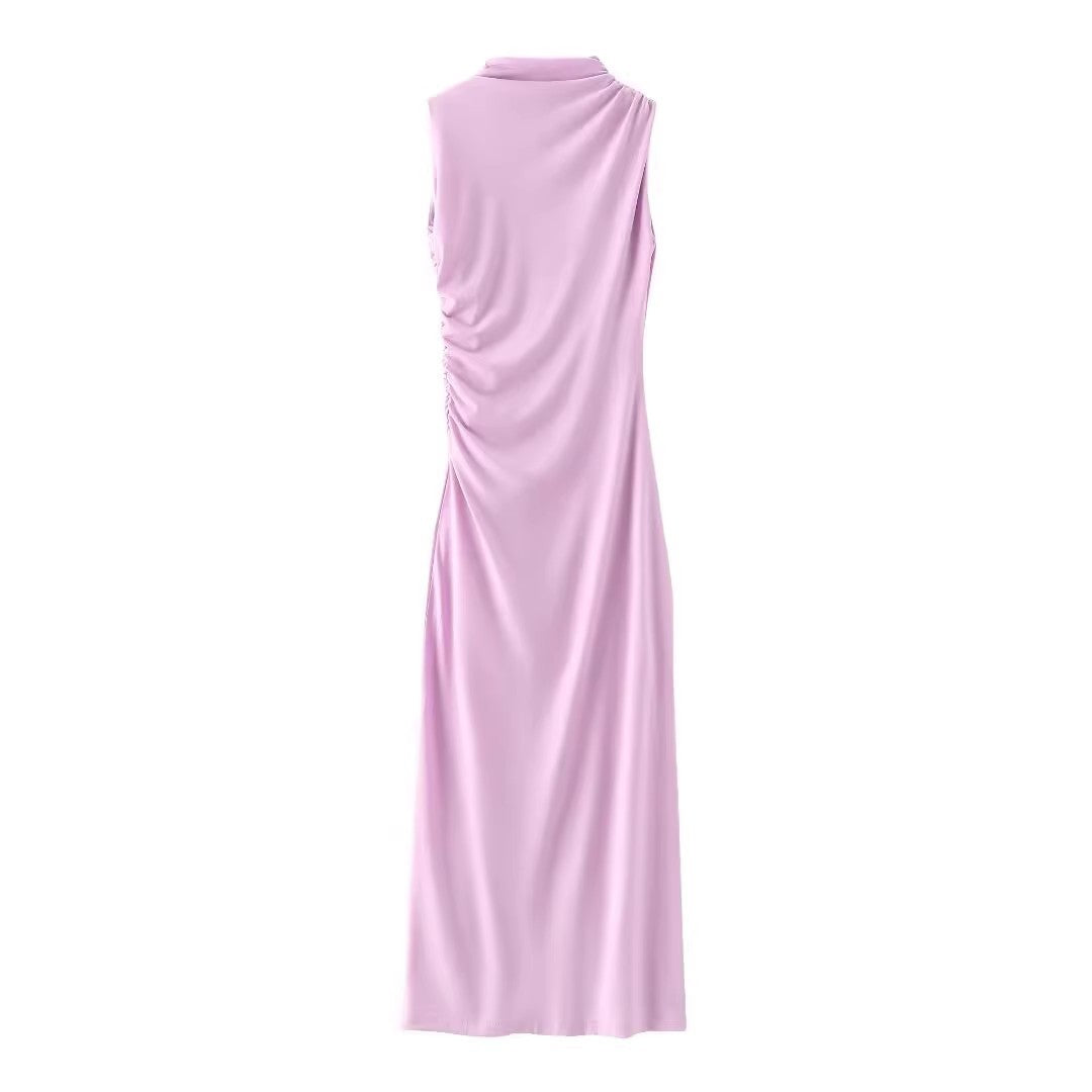 Women's Fashion Slim Pleated Decoration Midi Skirt Dress