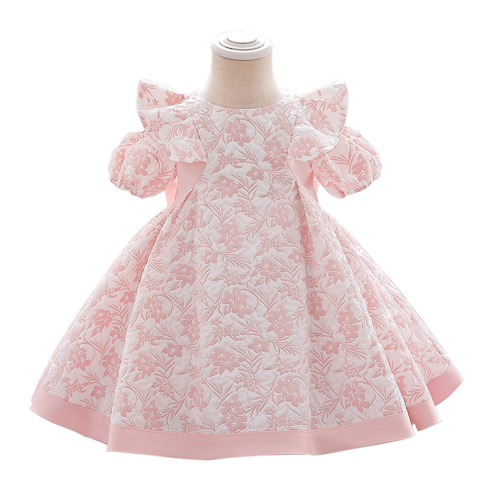 Girls' Fashion Bowknot Embroidered Dress