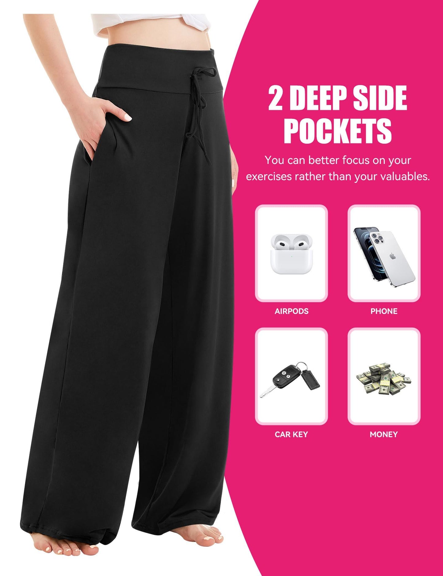 Wide-leg Pants - 3 Cropped Pockets, Black Dark Gray, Zhang Blue