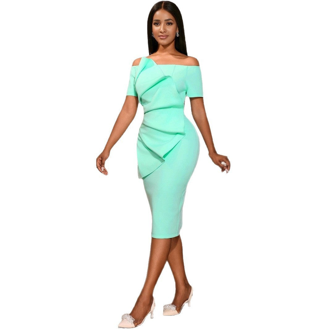 Personalized Pleated Ruffled Strapless Sexy Dress