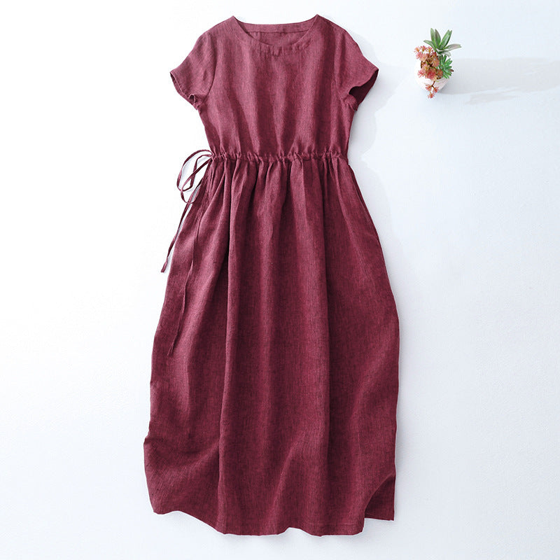 Belt Slimming Retro Artistic Midi Dress