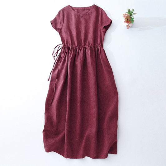 Belt Slimming Retro Artistic Midi Dress