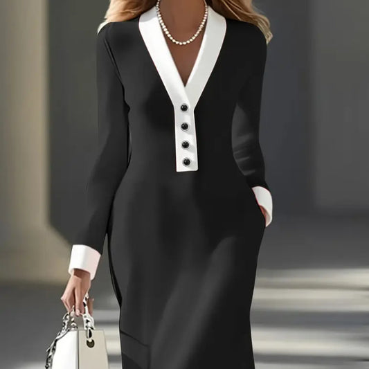 Elegant Women's V-neck Dress Made Of Polyester