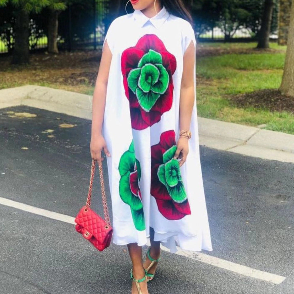 Women's Elegant Loose Printed Midi Dress