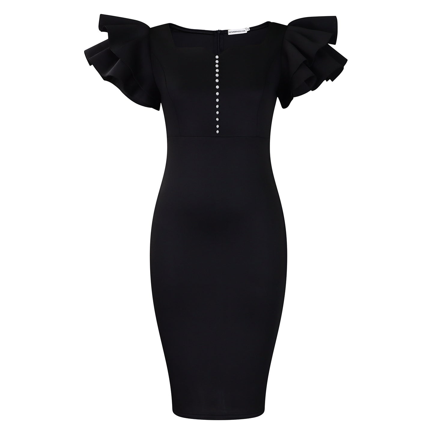 Fashion Women's Wear Beaded Ruffle Sleeve Sheath Dress