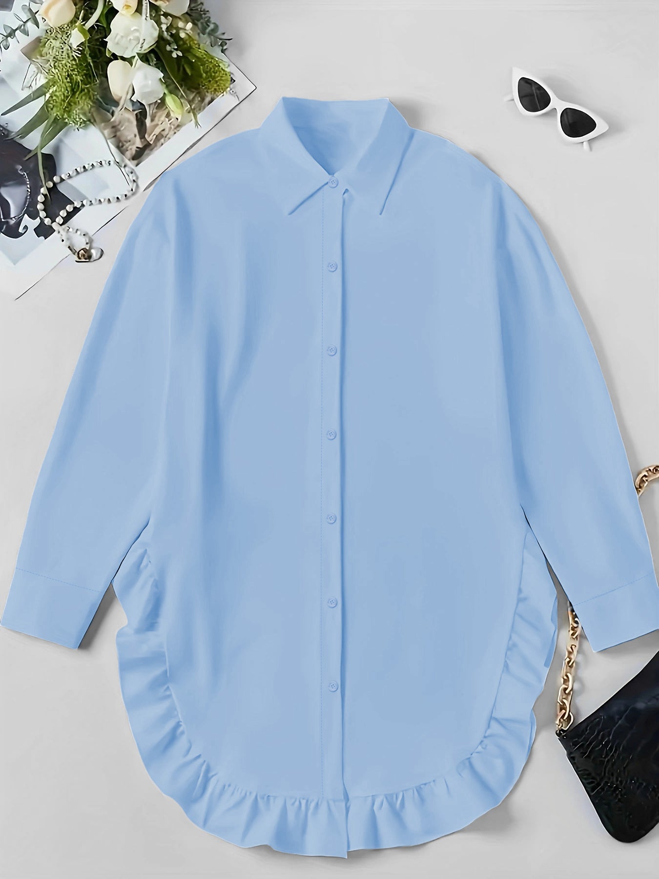 Hem Ruffled Casual Long Sleeve Shirt