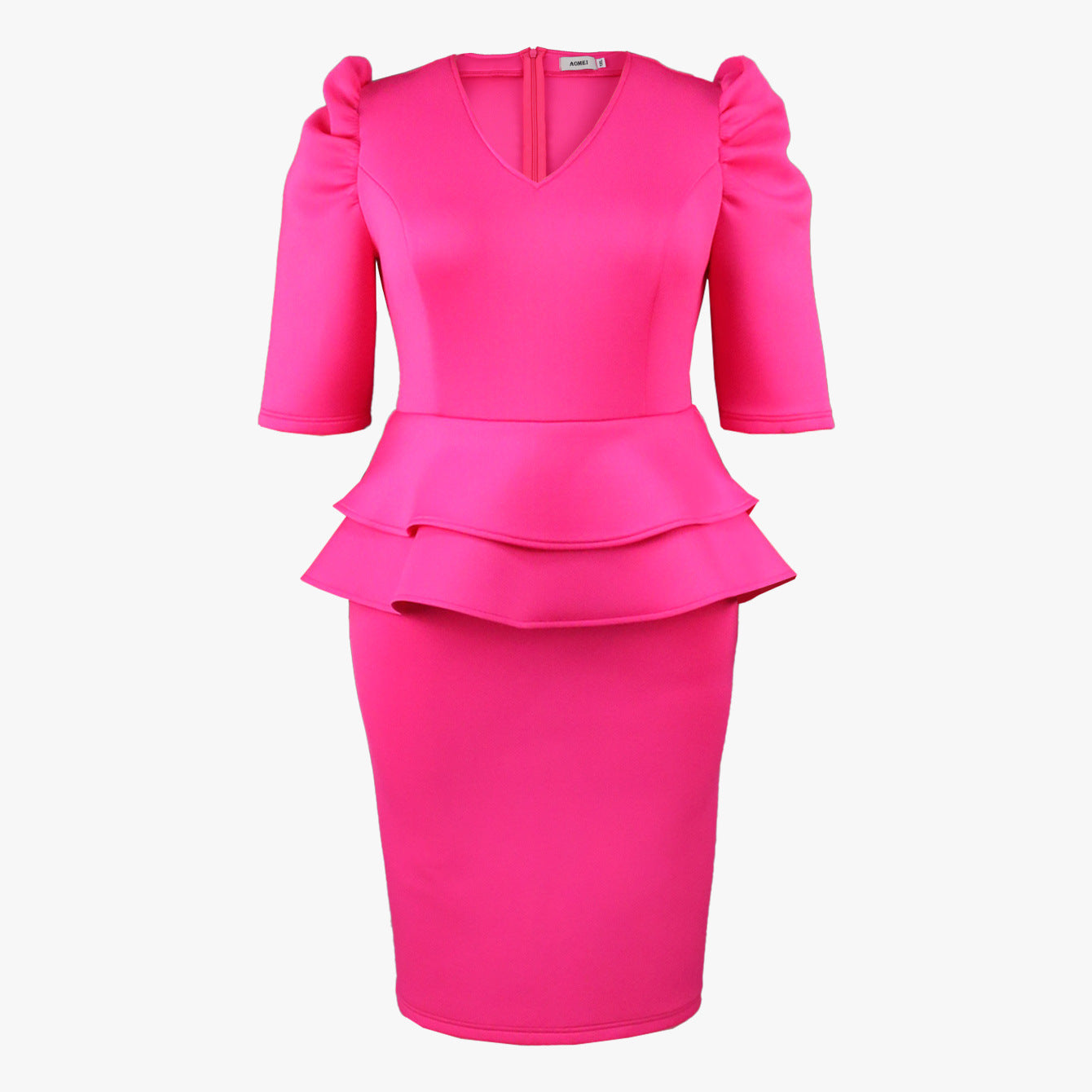 Pleated Sleeve Stitching Flab Hiding High Waist Dress