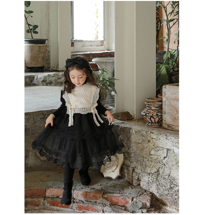 Girls Bow Thickened Plus Velvet Princess Dress