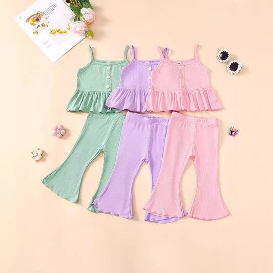 Girls' Tricolor Overall Dress Set